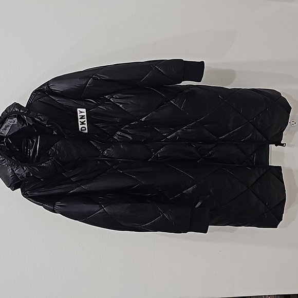 DKNY Jeans Diamond Quilted Hooded Water Resistant Coat Puffer Size XL Black - Picture 7 of 14
